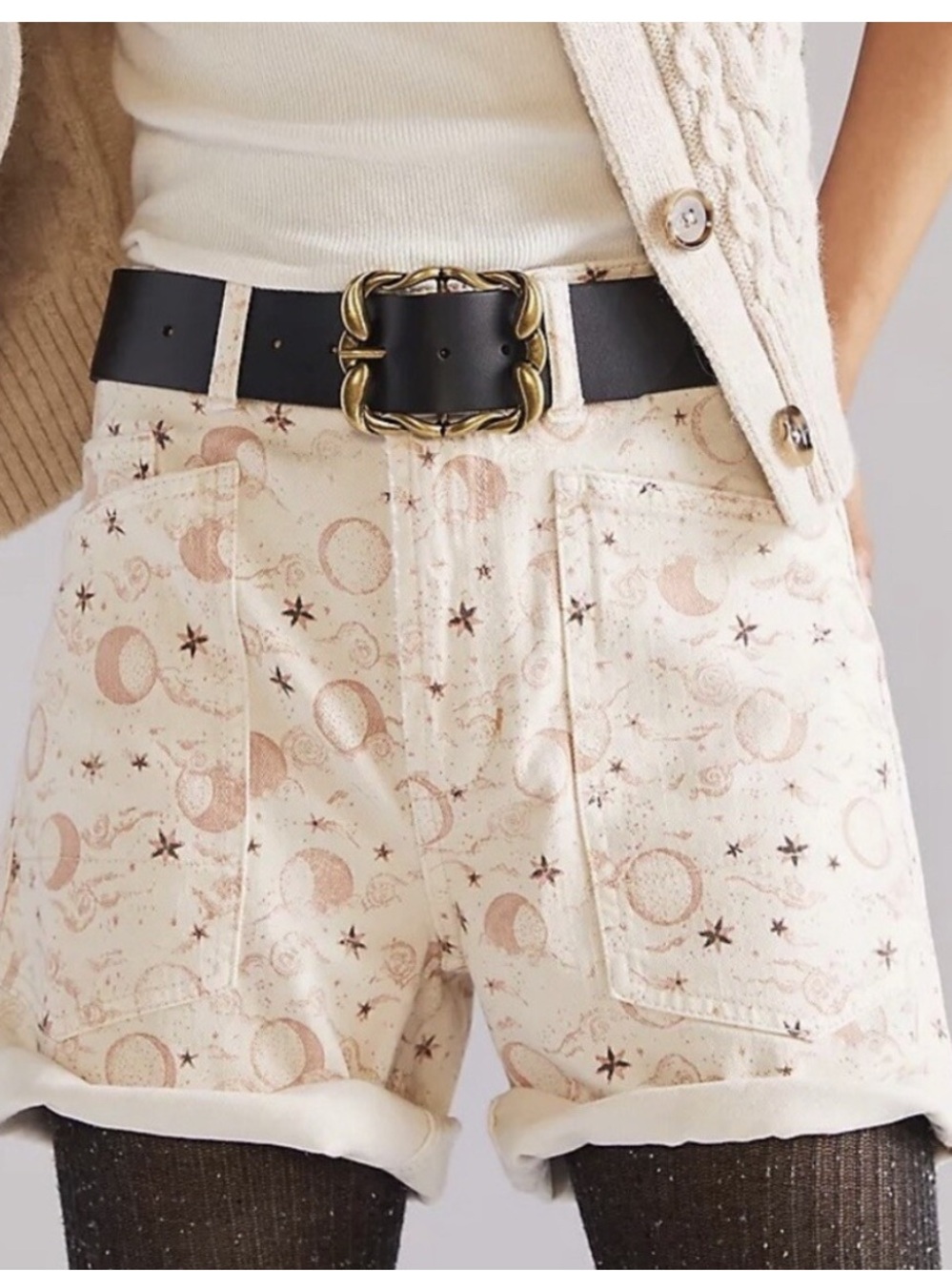 Anthropologie Cocorrina Womens Shorts Celestial Cream Mauve Moon Size 30